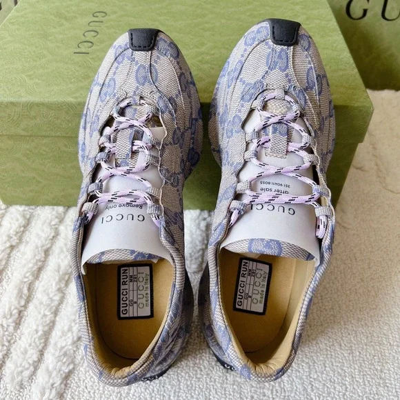 Gucci Monogram Run Runner GG Logo Sneaker Beige Blue Mens UK 8 US 8.5